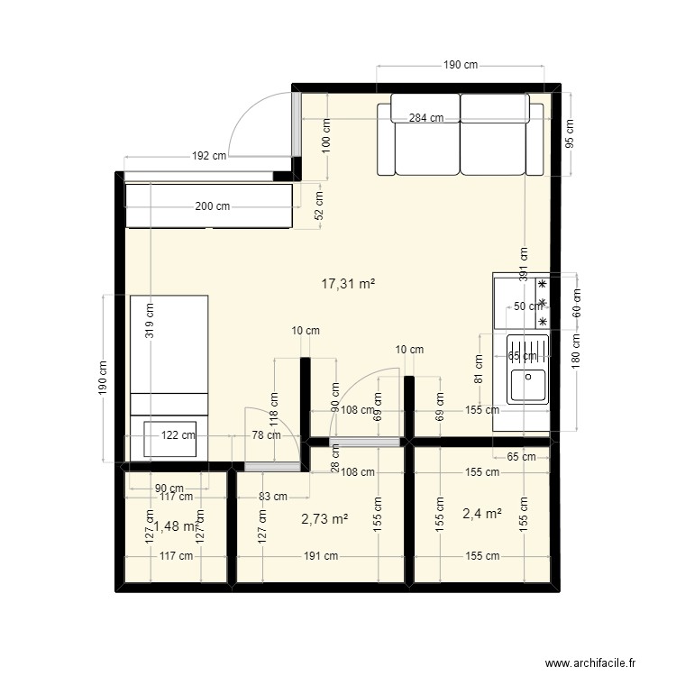 APPART MONTALBERT. Plan de 4 pièces et 24 m2