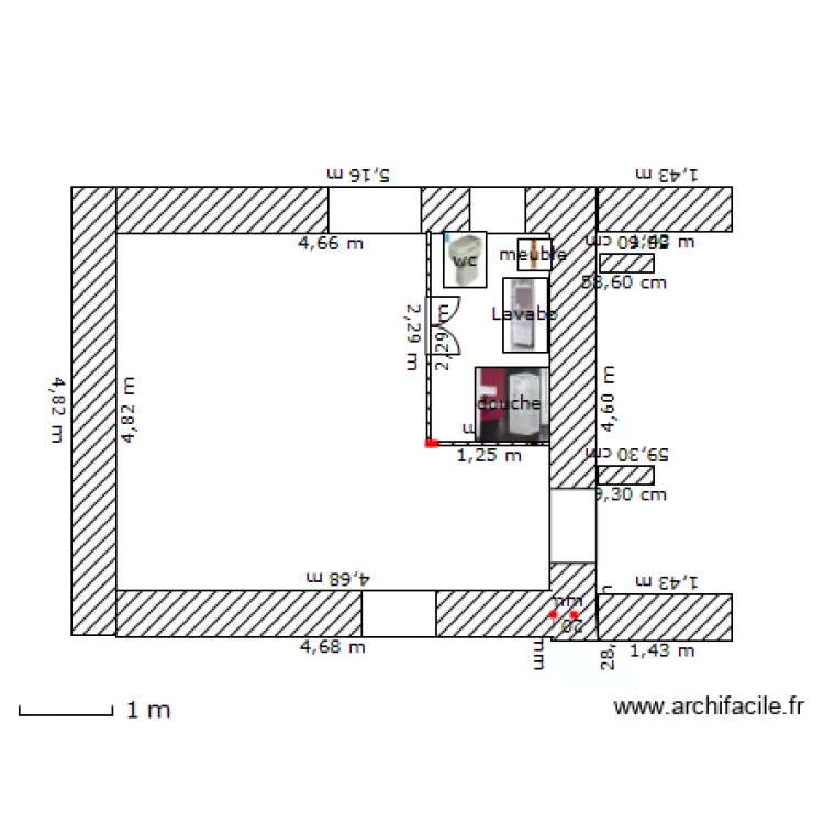 Chambre et salle de bain. Plan de Chambre et salle de bain. Plan de