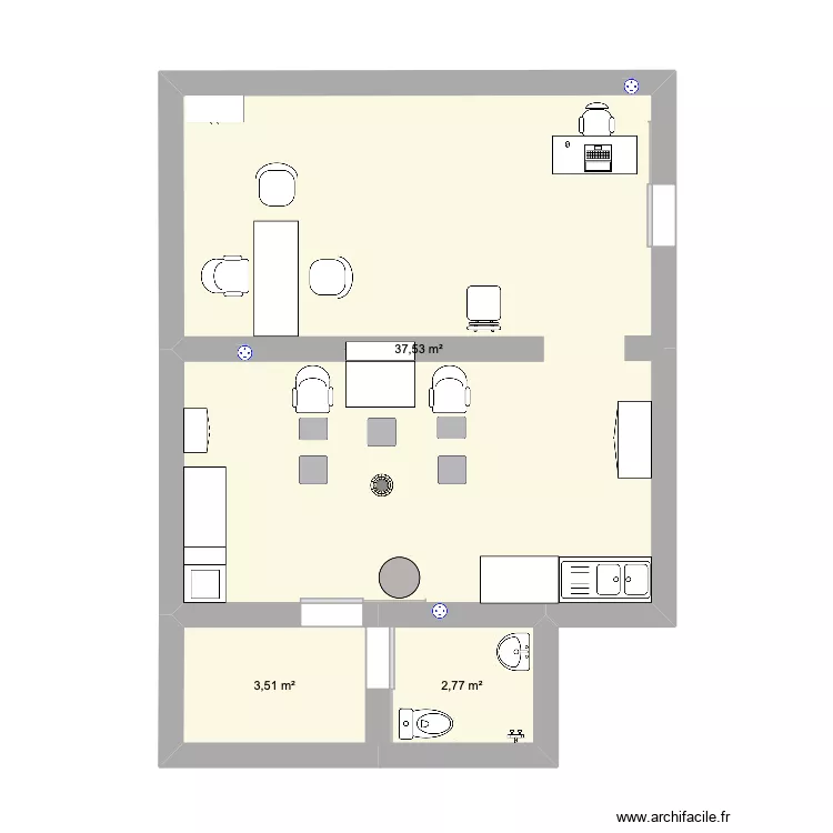 Dispensaire. Plan de 3  et 44 m²