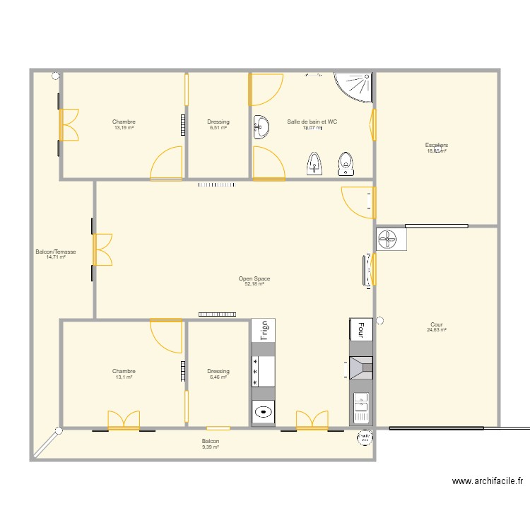 1er . Plan de 10 pièces et 172 m2