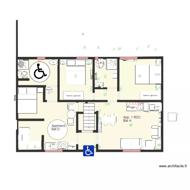 Batiment Droit  RDC Handicap&eacute; et 1   OKk k. Plan de 