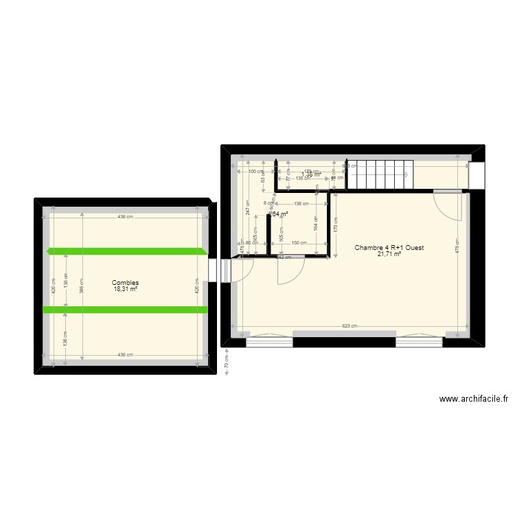 plans AF chambre 4 R+1 Ouest + Combles. Plan de 0 pièce et 0 m2