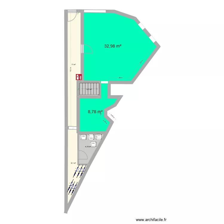 RDC Maison Roubaix couleurs. Plan de 6  et 65 m²