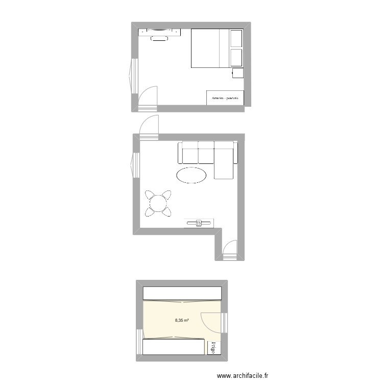 SALON ET CHAMBRE. Plan de 1 pièce et 8 m2