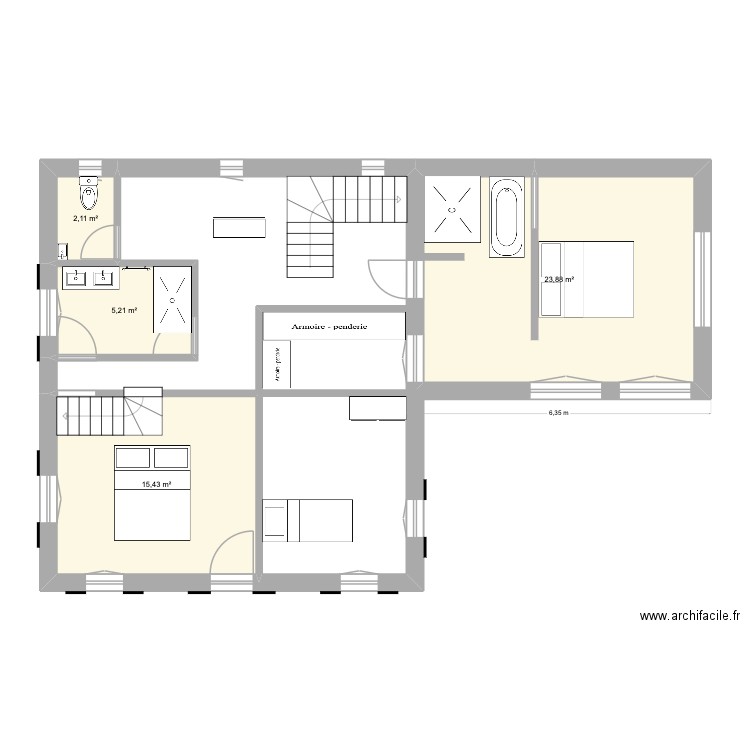 MAISON DE VIE MODENE ETAGE V2. Plan de 4 pièces et 47 m2