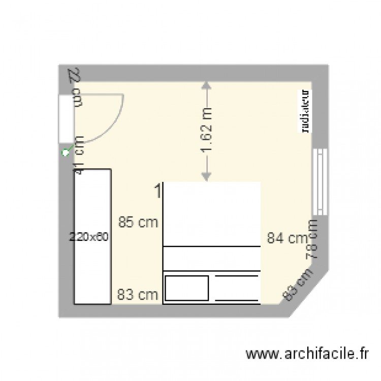 chambre 1 lit 160 x 200 avec armoire version 4. Plan de 0 pièce et 0 m2