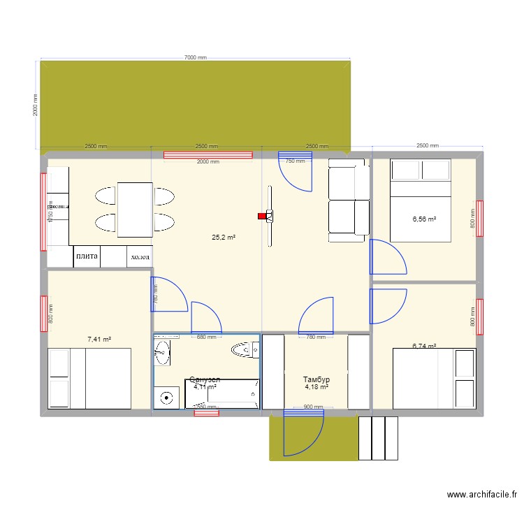 60 2 3spal. Plan de 8 pièces et 69 m2