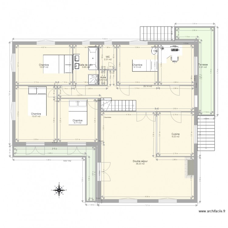 Baudel1. Plan de 12 pièces et 140 m2