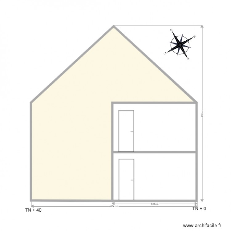 Facade côté entrée sans Extension. Plan de 0 pièce et 0 m2