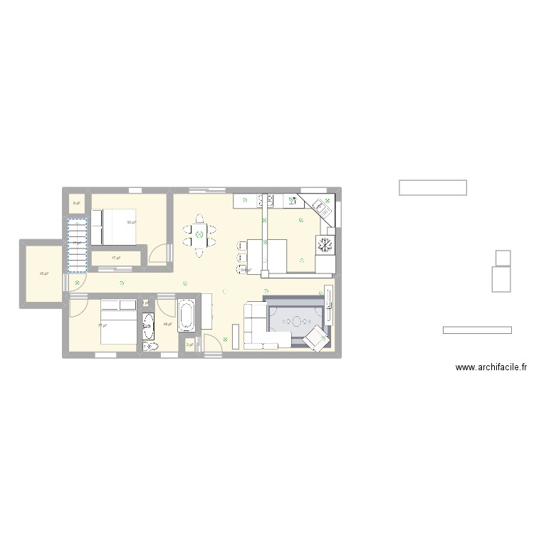 cuisine 3. Plan de 10 pièces et 80 m2