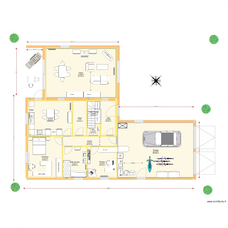 Projet Semi Plain Pied en L V711. Plan de 0 pièce et 0 m2