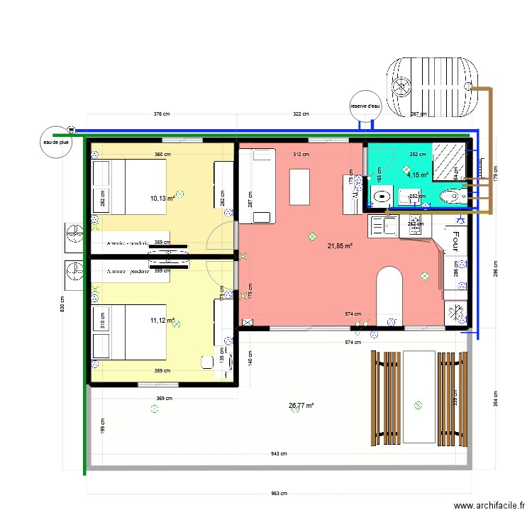 maison thai. Plan de 5 pièces et 74 m2