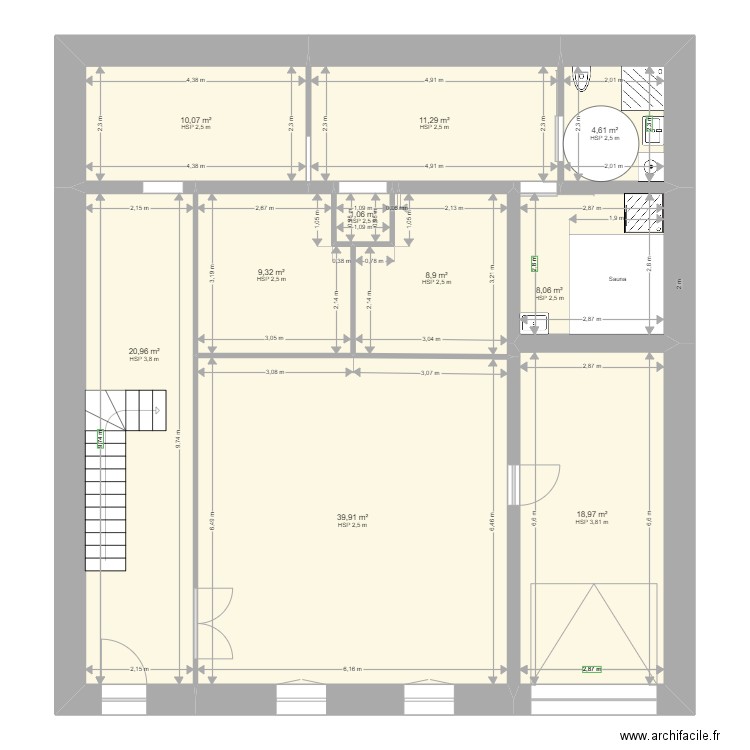 RDC 03 V01. Plan de 10 pièces et 133 m2