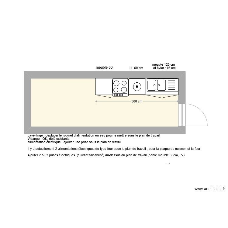 Cuisine apt 45 Lisulana. Plan de 1 pièce et 9 m2