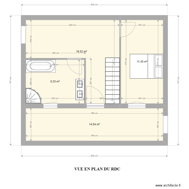 VU EN PLAN RDC GUILLEMOTEAU. Plan de 4 pièces et 51 m2