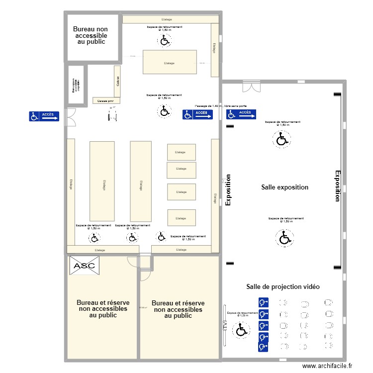 Plan magasin Aiguebelle. Plan de 3 pièces et 117 m2