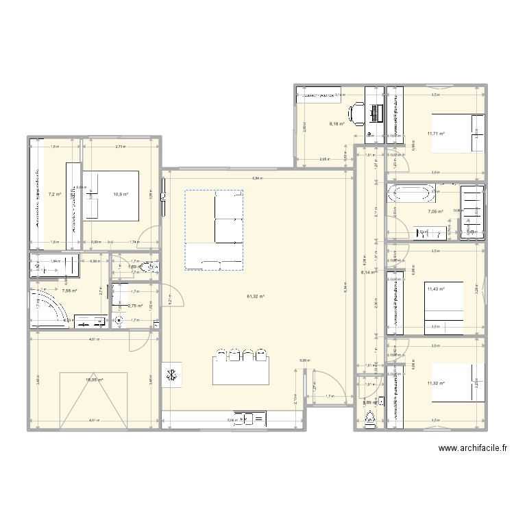 jc maison. Plan de 14 pièces et 167 m2