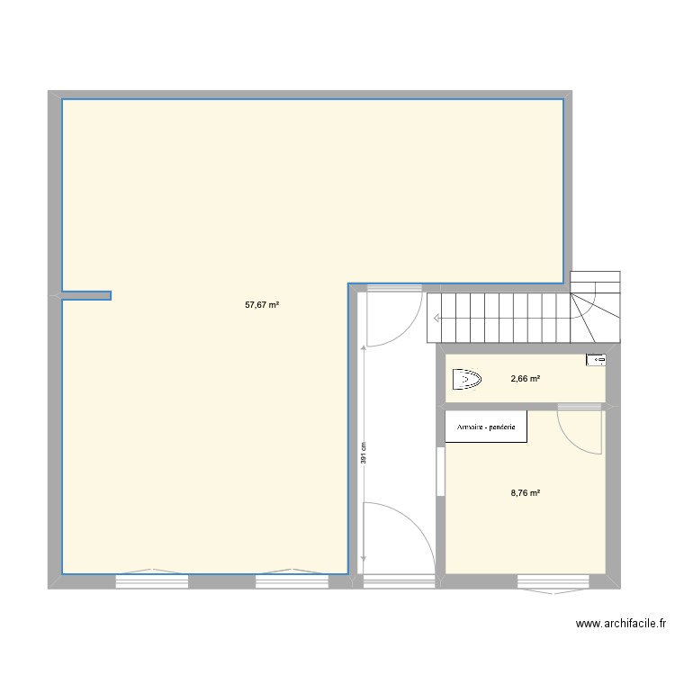 RDC jean moulin v1. Plan de 3 pièces et 69 m2