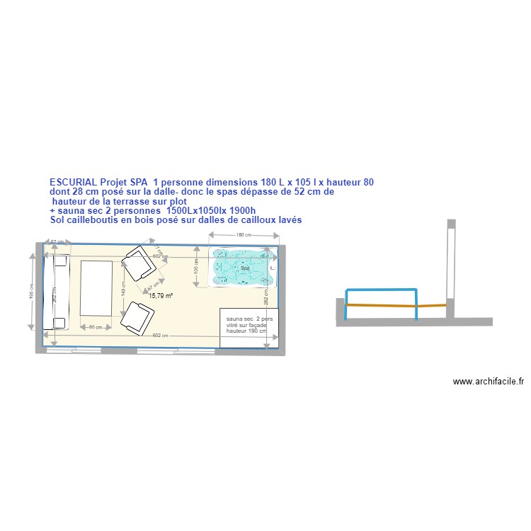 spa + sauna sec sur terrasse escurial. Plan de 1 pièce et 16 m2