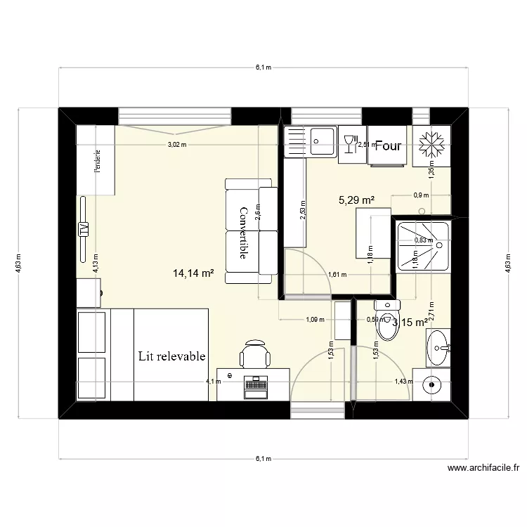 Marguerite projet. Plan de 3  et 23 m²
