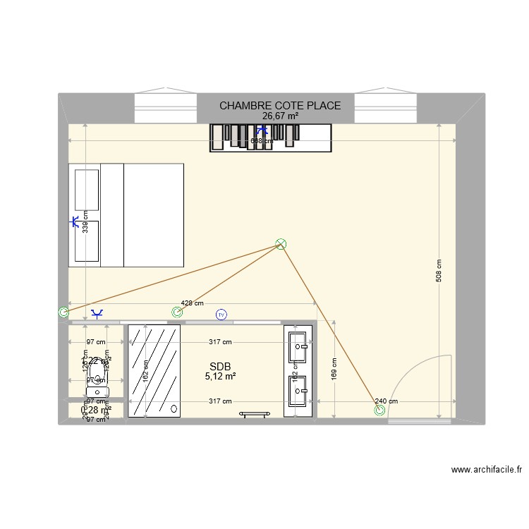 CH PLACE. Plan de 4 pièces et 33 m2