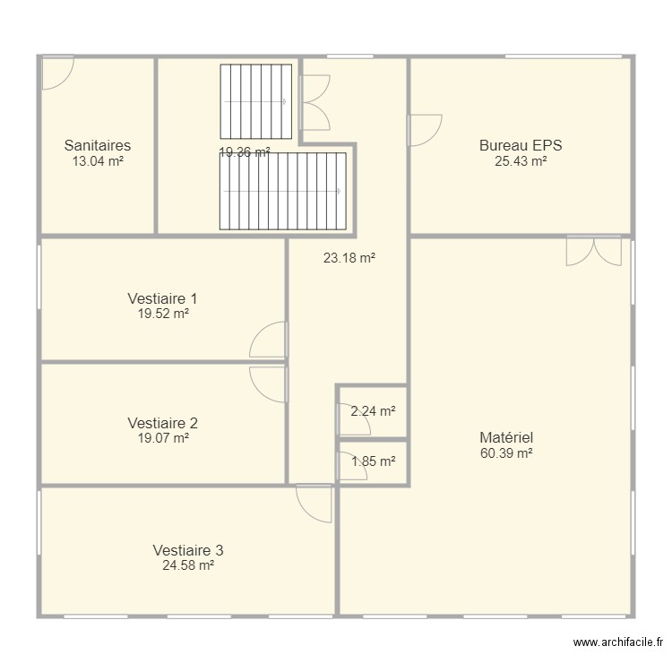 Plan Vestiaire EPS evolution 3. Plan de 10 pièces et 209 m2