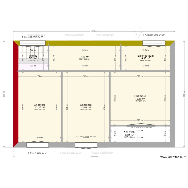 Courties. Plan de 11 pièces et 110 m2