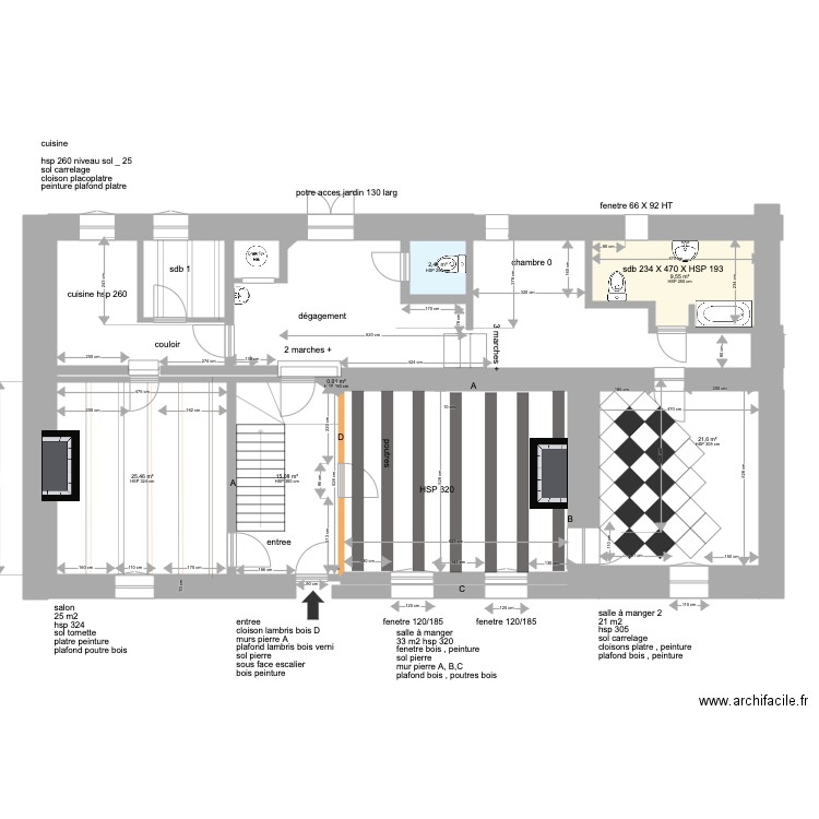 RDC MAISON PRINCIPALE . Plan de 7 pièces et 75 m2