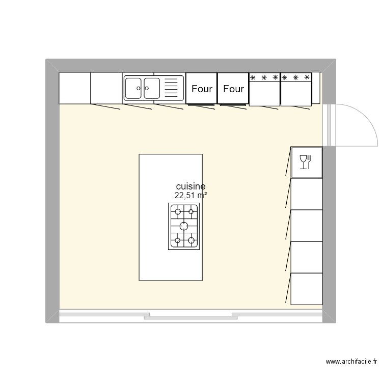 cuisine2. Plan de 1 pièce et 23 m2