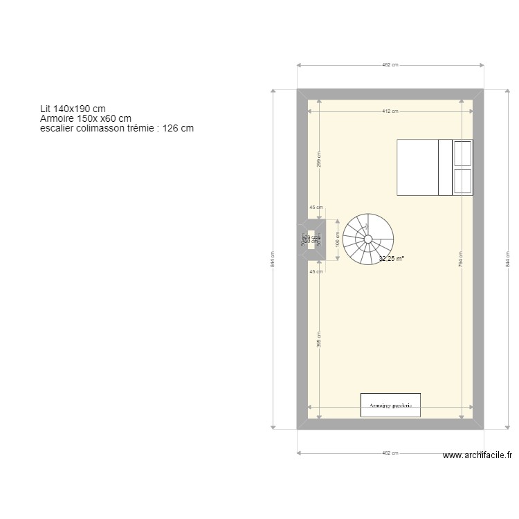 Plan Combles appart 2. Plan de 2 pièces et 32 m2