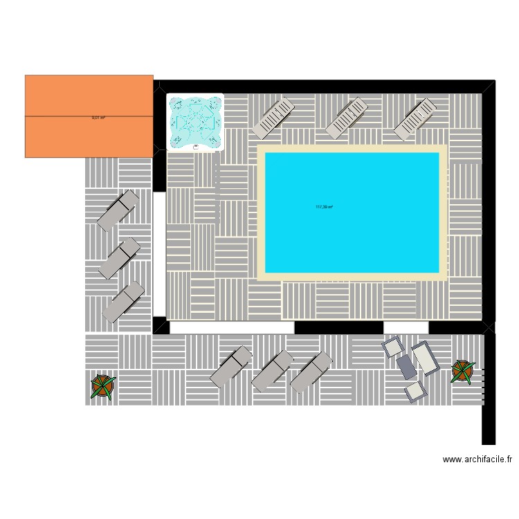 piscine SEB. Plan de 2 pièces et 126 m2