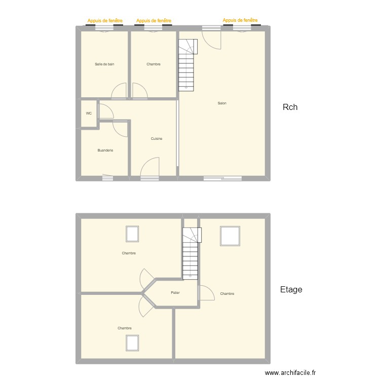 Croquis PERRIN Rch et Etage. Plan de 0 pièce et 0 m2