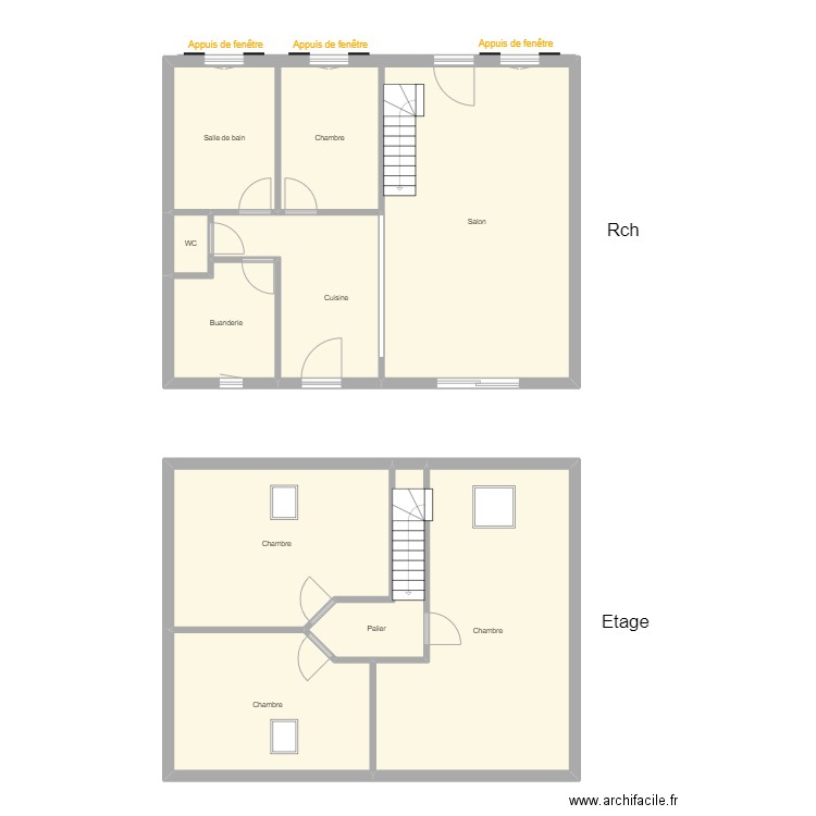 Croquis PERRIN Rch et Etage. Plan de 10 pièces et 149 m2