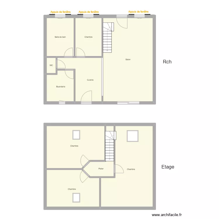 Croquis PERRIN Rch et Etage. Plan de 