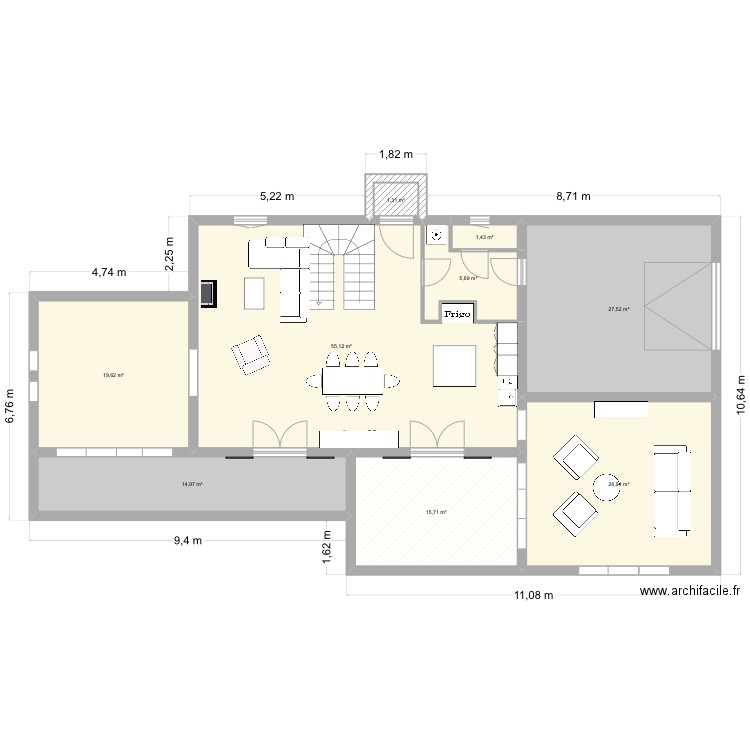 La granche. Plan de 7 pièces et 126 m2