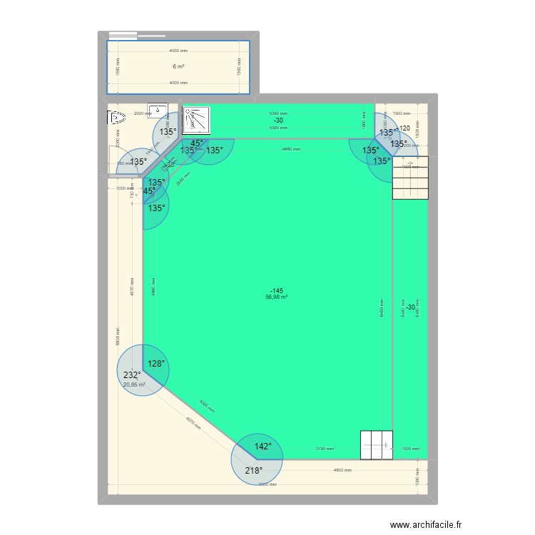 piscine int. Plan de 8 pièces et 104 m2