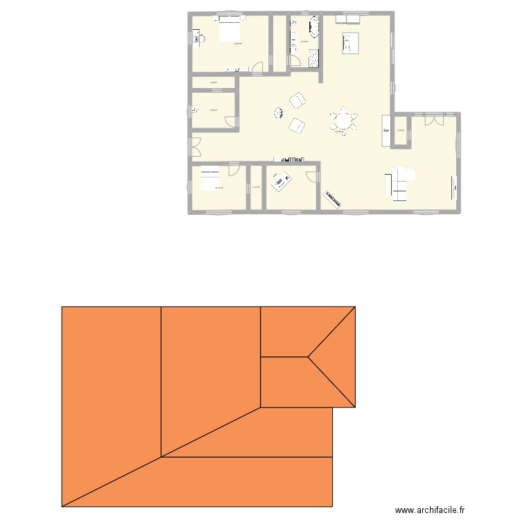 maison en pierre. Plan de 8 pièces et 242 m2