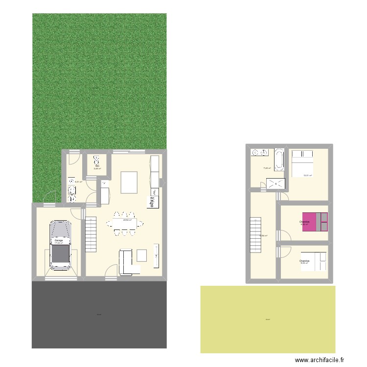 essai 3 RDC 250m² de terrain. Plan de 9 pièces et 123 m2