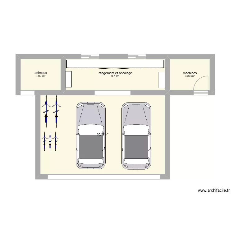 garage. Plan de 4  et 48 m²