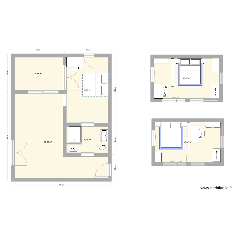 Appartement Oerlikon. Plan de 4 pièces et 64 m2