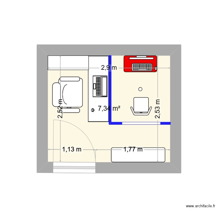 studio. Plan de 1 pièce et 7 m2