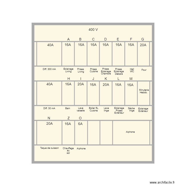 Plan unifilaire. Plan de 32 pièces et 27 m2