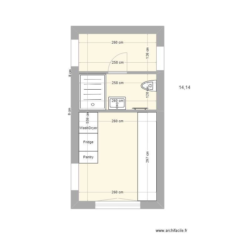 Pynes Entrée cuisine. Plan de 1 pièce et 14 m2