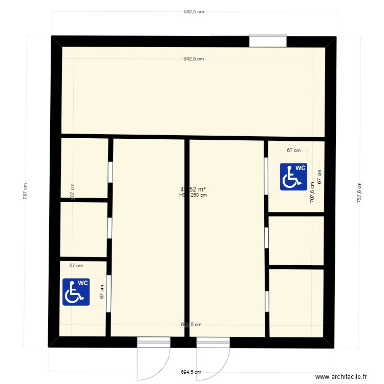 Toilette publics . Plan de 1 pièce et 46 m2