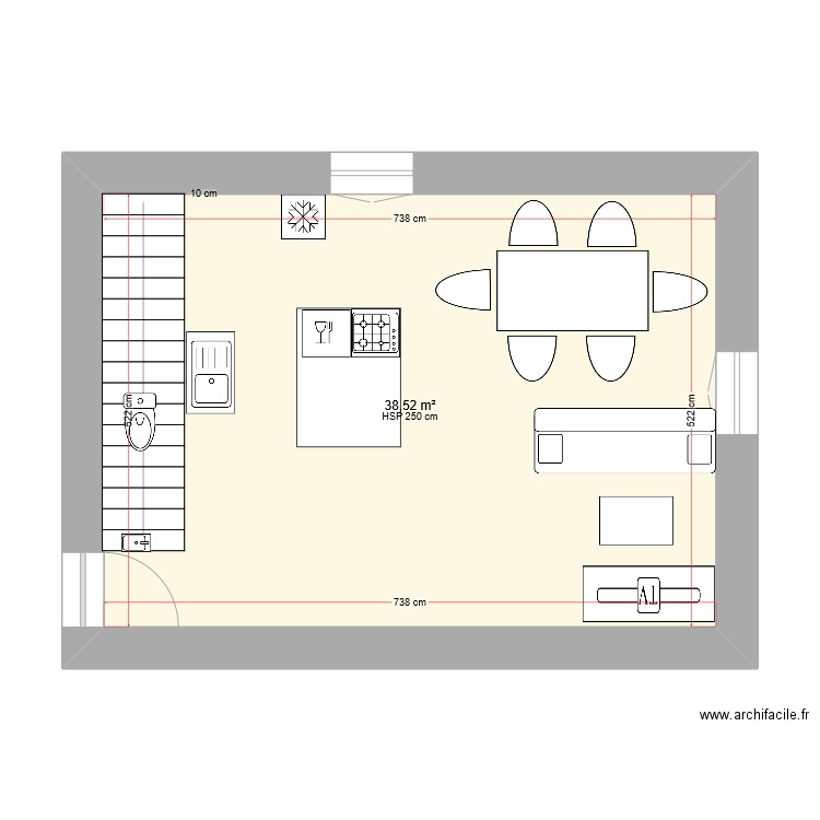 plan rdc. Plan de 1 pièce et 39 m2