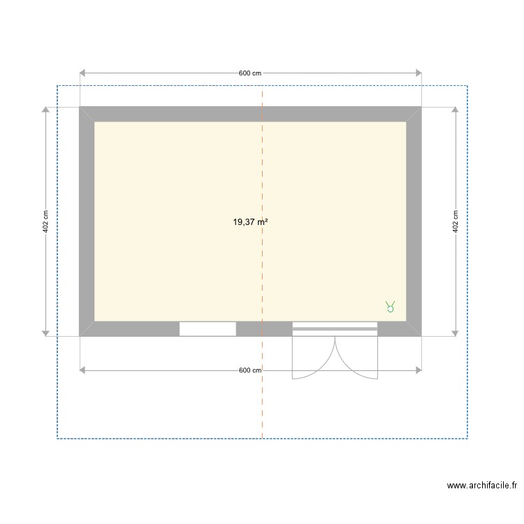 cabane jardin. Plan de 1 pièce et 19 m2