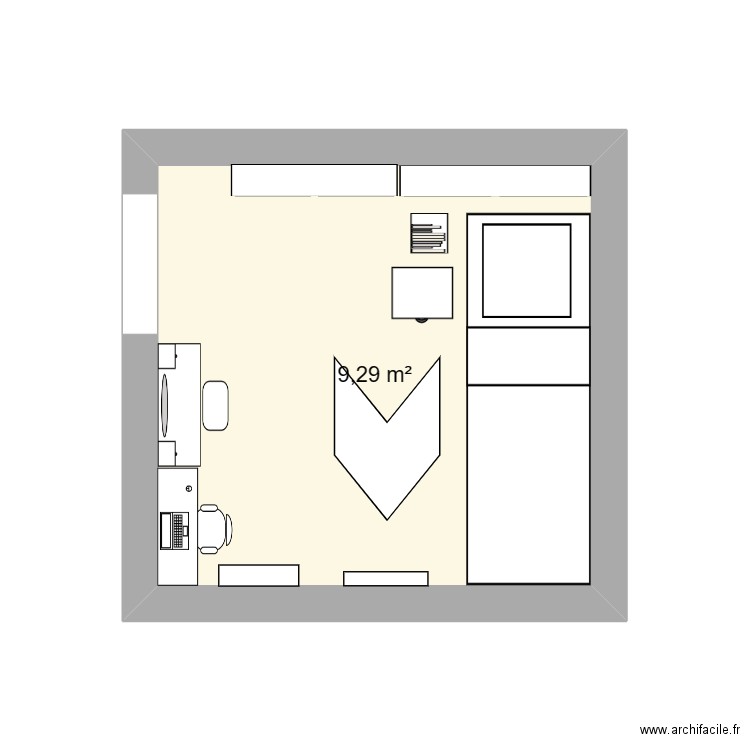 chambre. Plan de 1 pièce et 9 m2