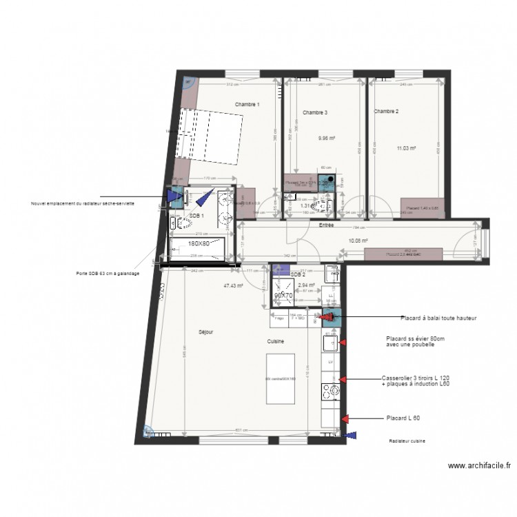 Plan projet aménagement appartement LODI V2. Plan de 0 pièce et 0 m2