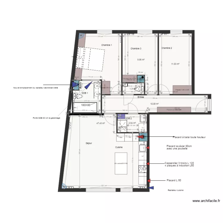 Plan projet am&eacute;nagement appartement LODI V2. Plan de 