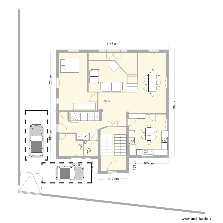 Plan rdc Sceaux. Plan de 2 pièces et 116 m2